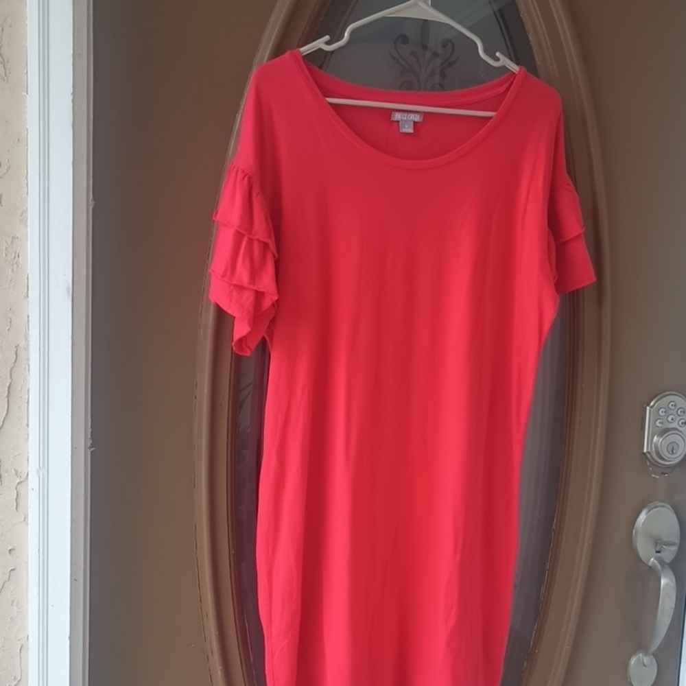 Falls Creek Red Ruffled Short Sleeve Tunic Size L